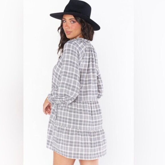 NWT Show Me Your MuMu Long Sleeve Plaid Mini Birdie Dress Size Large - Picture 4 of 13
